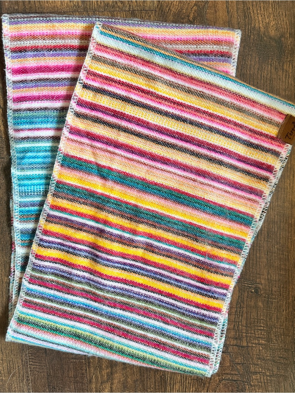 Terra Wool Rainbow Striped Infinity Scarf Made in Ecuador Fuzzy Knit